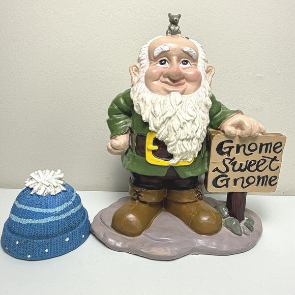 The Unbranded Brand Other - Garden Greater Gnome Sweet Gnome + Winter Hat 10" Outdoor Home Decor
